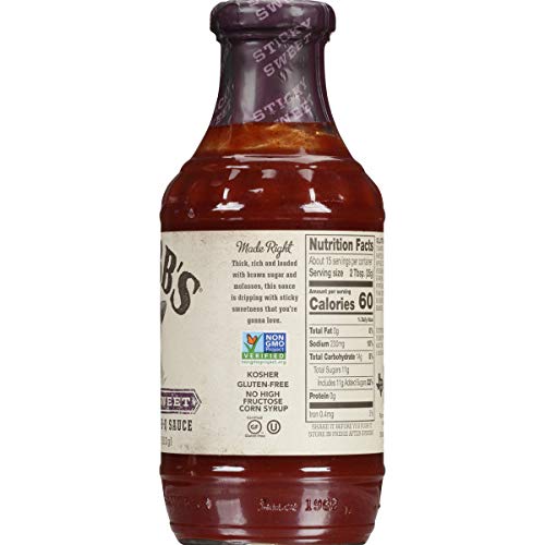 Stubbs Sticky Sweet Bbq Sauce, Gluten Free, No High Fructose Cor