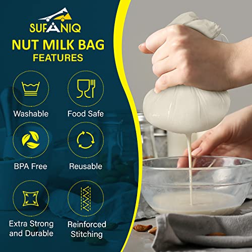 Sufaniq Nut Milk Bags for Straining Reusable 2 Pack, 100% Pure...