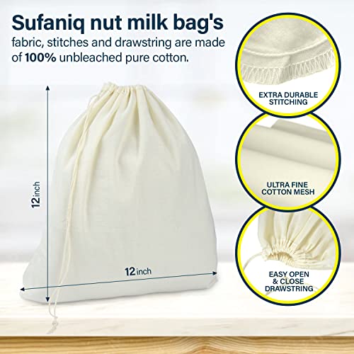 Sufaniq Nut Milk Bags for Straining Reusable 2 Pack, 100% Pure...