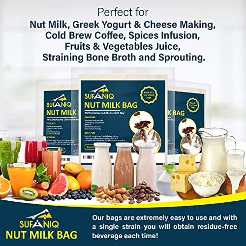 Sufaniq Nut Milk Bags for Straining Reusable 2 Pack, 100% Pure...