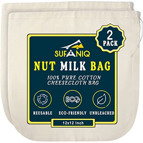 Sufaniq Nut Milk Bags for Straining Reusable 2 Pack, 100% Pure...