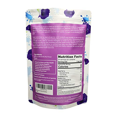 Sufoods 100% Pure Blue Butterfly Pea Flower Powder Large 6 Ounc