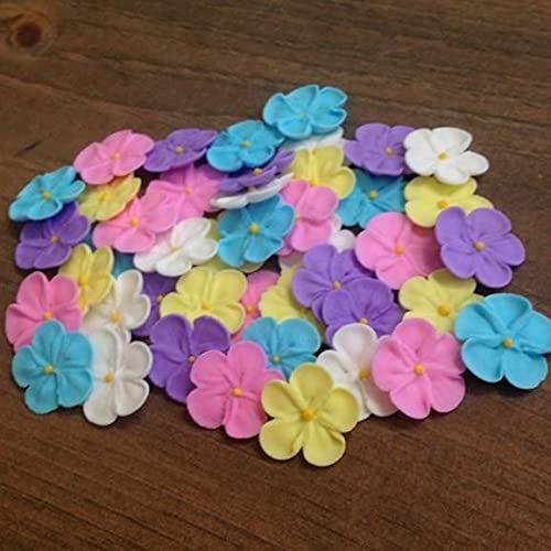 Set Of 24 Royal Icing Forget Me Not Blossom Cupcake Toppers - Pa