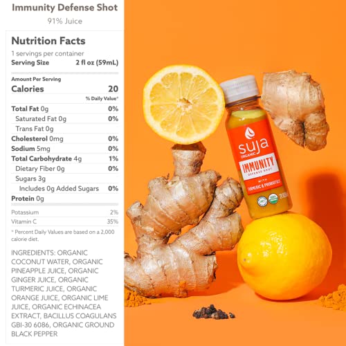 Suja Organic Immunity Defense Shot 90 Pack with Turmeric and G...
