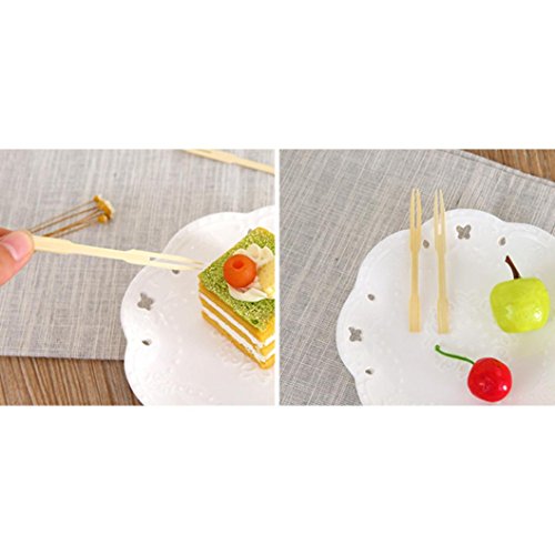 Sujing 80Pcs Bamboo Cocktail Fork Sticks Fruit Picks Bamboo Fork
