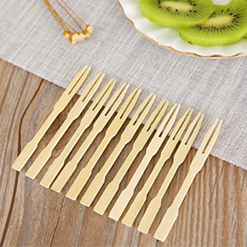 Sujing 80Pcs Bamboo Cocktail Fork Sticks Fruit Picks Bamboo Fork