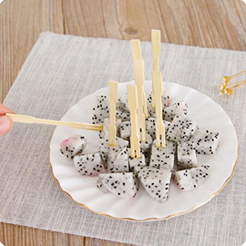 Sujing 80Pcs Bamboo Cocktail Fork Sticks Fruit Picks Bamboo Fork