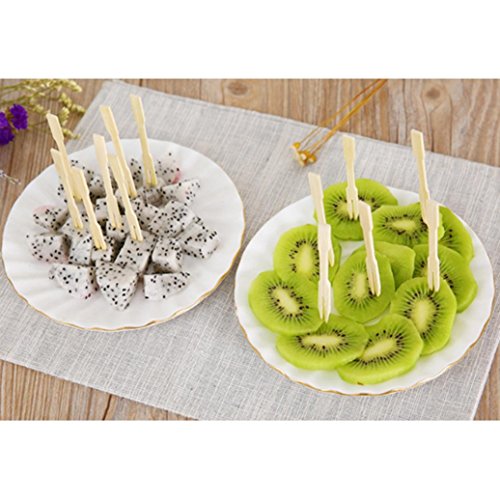 Sujing 80Pcs Bamboo Cocktail Fork Sticks Fruit Picks Bamboo Fork