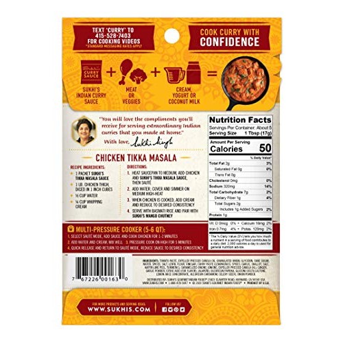 Sukhis Gluten-Free Tikka Masala Sauce, 3-Ounce Packets Pack Of 6