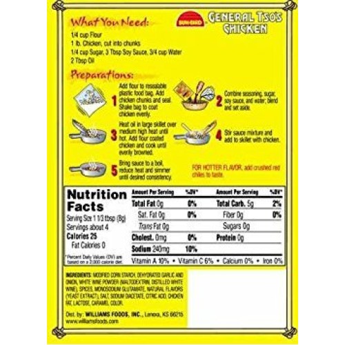 Sunbird General Tsos Chicken Seasoning Mix, 1.14 Ounce Packet