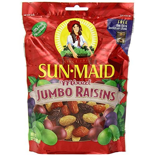 Sun Maid Mixed Jumbo Raisins, 12-Ounce Pouches Pack Of 5
