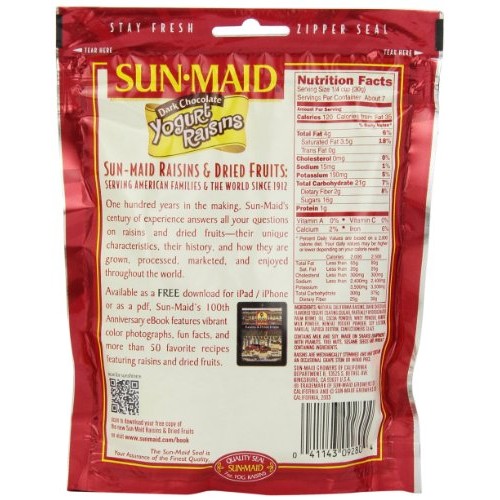 Sun Maid Dark Chocolate Yogurt Raisins, 7-Ounce Pouches Pack Of 6