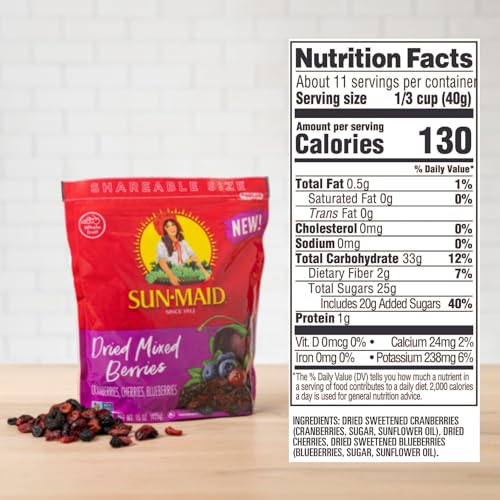 Sun-Maid Dried Mixed Berries - 15 oz Resealable Bag - Cranberrie...