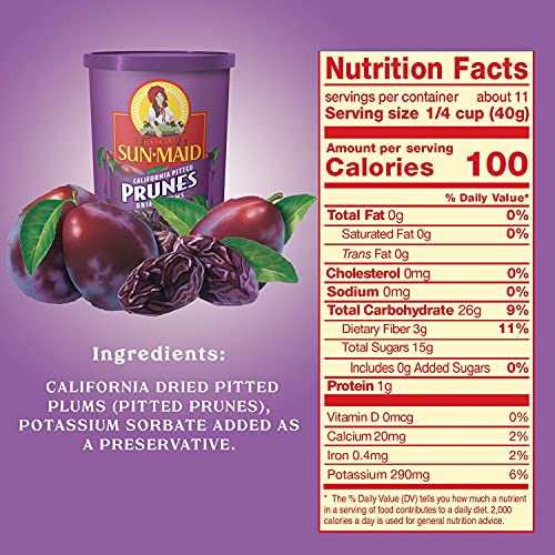 Sun-Maid Pitted Dried Prunes, All Natural Dried Plums, No Added ...