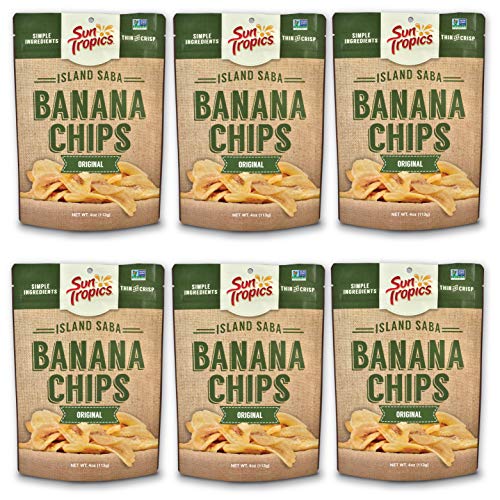 Sun Tropics Island Saba Banana Chips, Original, 4 Oz 6 Pack, V