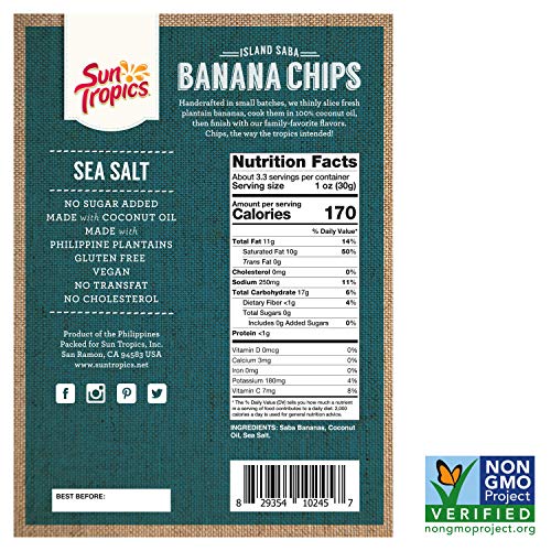 Sun Tropics Island Saba Banana Chips, Variety Pack, 6 Pack, Vega