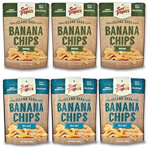 Sun Tropics Island Saba Banana Chips, Variety Pack, 6 Pack, Vega