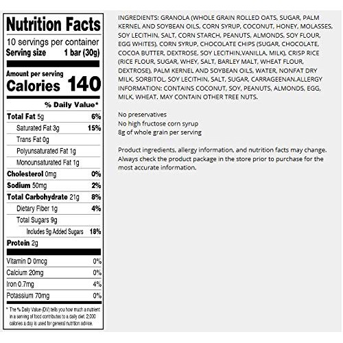 Sunbelt Bakery Chocolate Chip Chewy Granola Bars 10.56 Oz, 10 Ba