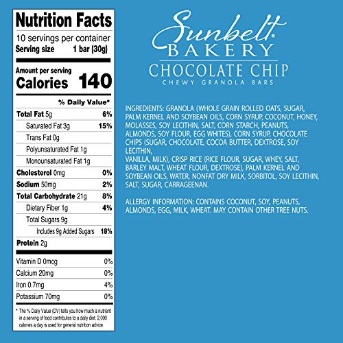 Sunbelt Bakery Chocolate Chip Chewy Granola Bars 10.56 Oz, 10 Ba