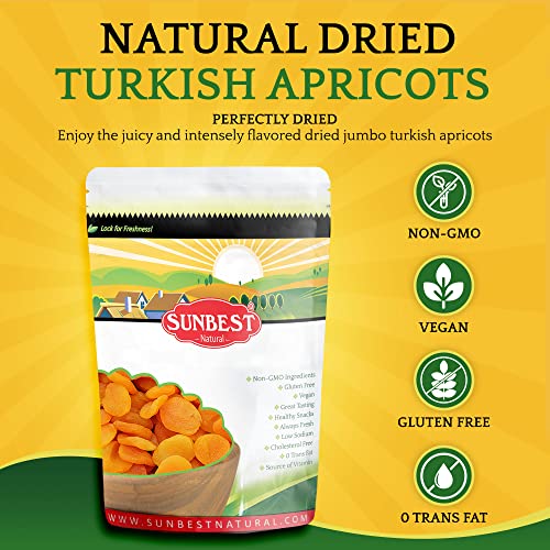 Sunbest Natural Dried Jumbo Turkish Apricots, Golden, Non-GMO, V...