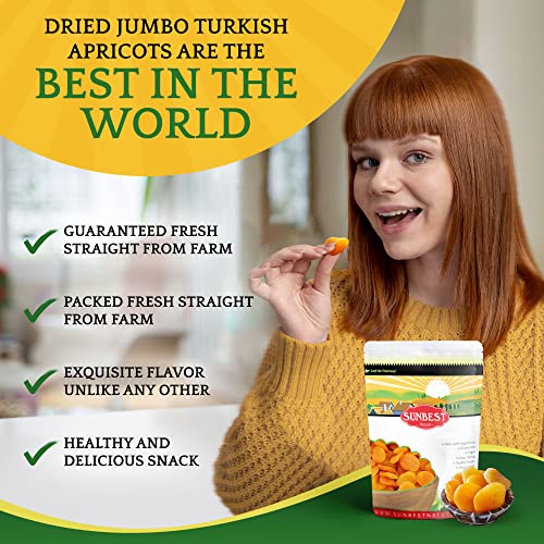 Sunbest Natural Dried Jumbo Turkish Apricots, Golden, Non-GMO, V...