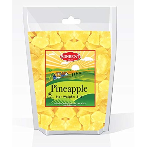 Sunbest Natural Dried Pineapple Chunks, Resealable Bag 3 Lb