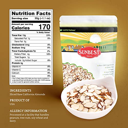 Sunbest Natural - Sliced Almonds, Almonds Raw, Kosher, and Vegan...