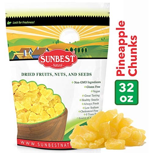 Sunbest Dried Pineapple Chunks In Resealable Bag 2 Lb