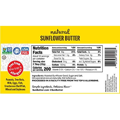 Sunbutter B41295 Sunbutter Natural Sunflower Seed Spread - 16Oz