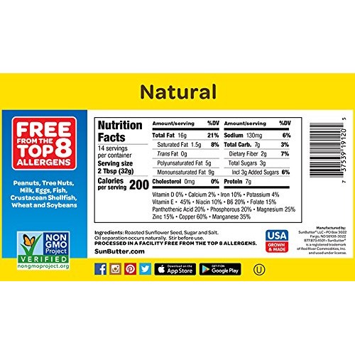 Sun Butter Natural Sunflower Seed Spread, 16 Oz