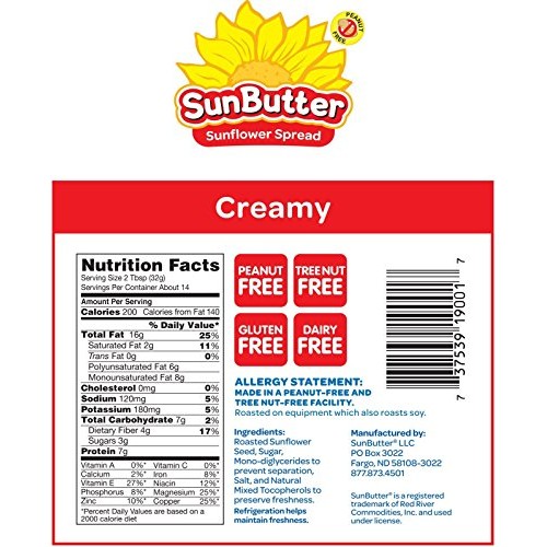 Sunbutter Creamy Sunflower Seed Spread, 16 Oz