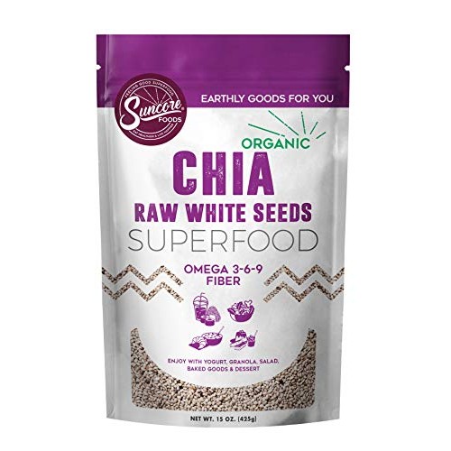 Suncore Foods - Premium Quality 100% Organic White Chia Seeds, 15Oz