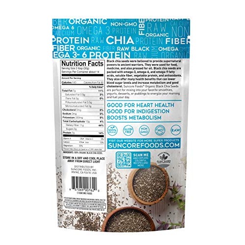 Suncore Foods – Organic Black Chia Seeds, 15Oz Bag, Gluten Free