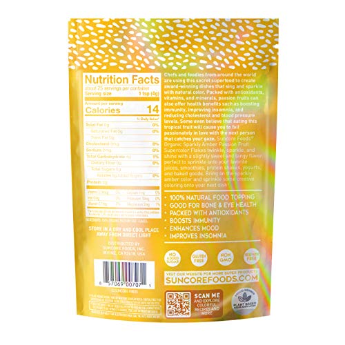 Suncore Foods - Organic Passion Fruit Flakes - Natural Sparkly A