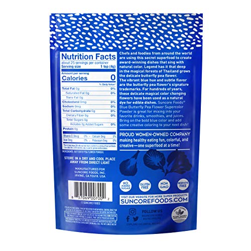 Suncore Foods – Premium Blue Butterfly Pea Supercolor Powder, 3.