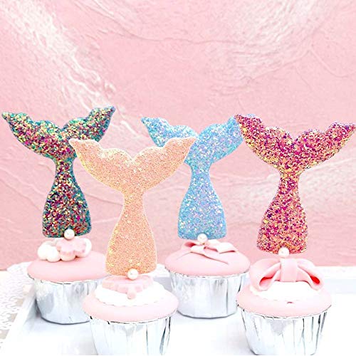 Mermaid Tail Cupcake Toppers, Sundecor Glitter Bling Baking Cake...