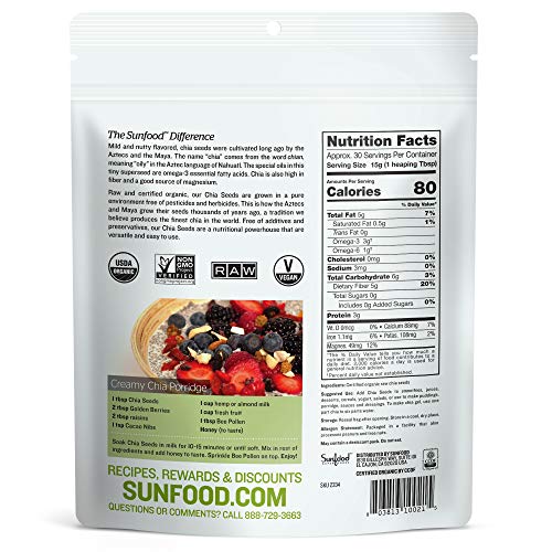 Sunfood Superfoods Chia Seeds - Raw, Organic, Whole - Omega Rich
