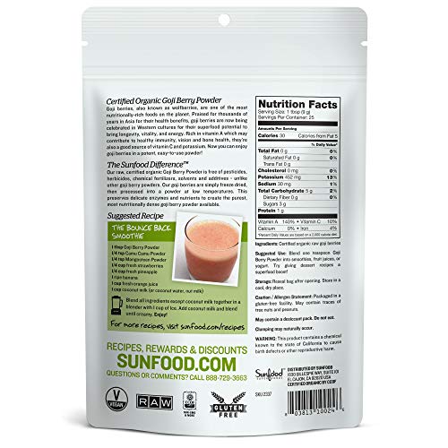 Sunfood Superfoods Goji Berry Powder - Raw, Organic, Non-Gmo - 1