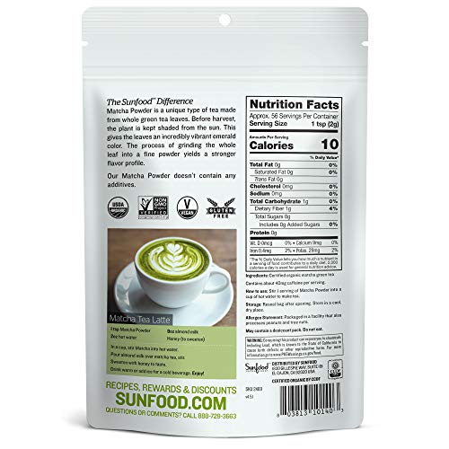 Sunfood Superfoods Matcha Green Tea Powder- Organic. For Lattes,