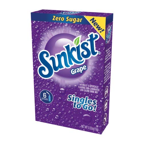 Sunkist Soda Singles To Go Drink Mix, Grape, 12 Boxes With 6 Pac