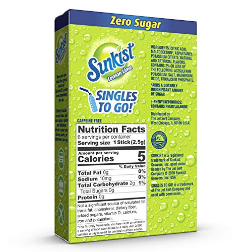Sunkist Soda Singles To Go Drink Mix, Lemon Lime, 72 Count