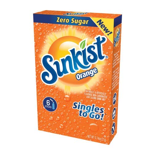 Sunkist Soda Singles To Go Drink Mix, Orange, 12 Boxes With 6 Pa