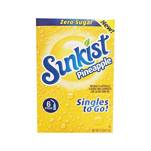 Sunkist Soda Singles-To-Go Zero Sugar Drink Mix, Pineapple, 6 Ct