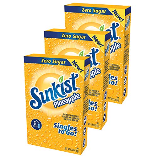 Sunkist Soda Singles-To-Go Zero Sugar Drink Mix, Pineapple, 6 Ct