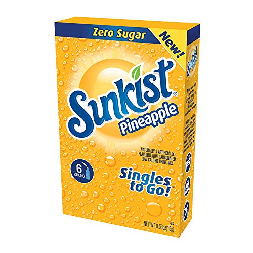 Sunkist Soda Singles-To-Go Zero Sugar Drink Mix, Pineapple, 6 Ct