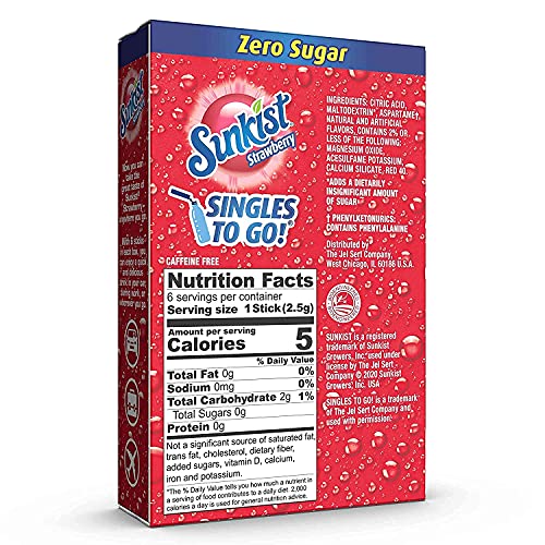 Sunkist Soda Singles-To-Go Zero Sugar Drink Mix, Strawberry, 6 C
