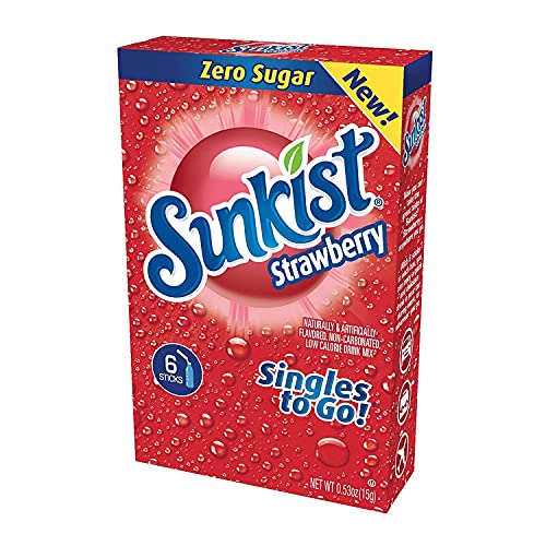 Sunkist Soda Singles-To-Go Zero Sugar Drink Mix, Strawberry, 6 C