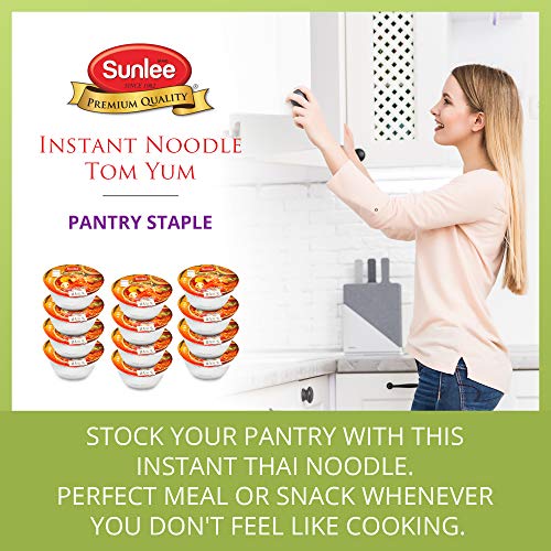 Sunlee Thai Instant Noodle Cup 12 Pack - Tom Yum Shrimp Flavor,