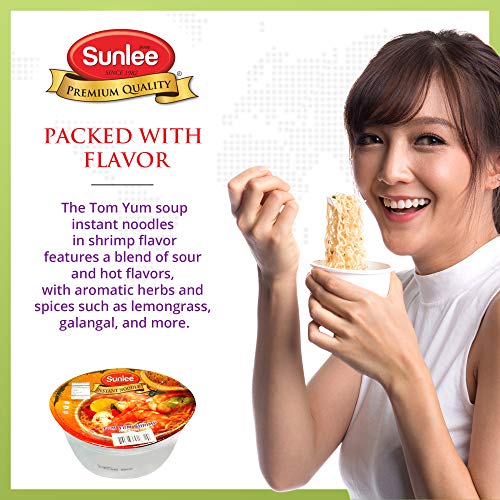 Sunlee Thai Instant Noodle Cup 12 Pack - Tom Yum Shrimp Flavor,
