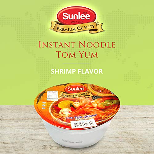 Sunlee Thai Instant Noodle Cup 12 Pack - Tom Yum Shrimp Flavor,